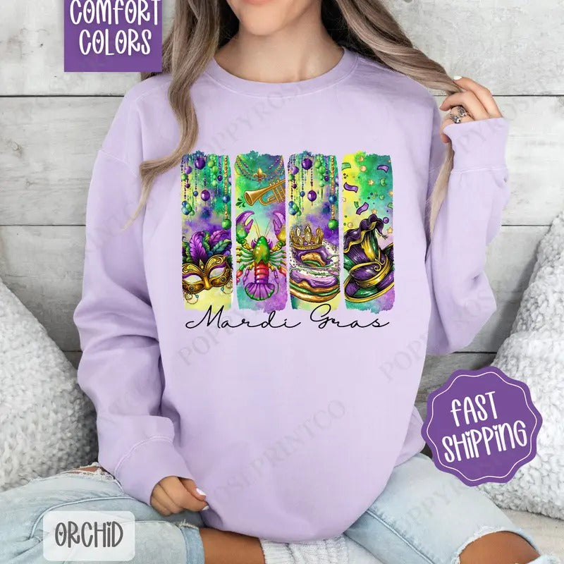 Mardi Gras Comfort Colors Sweatshirt, Fat Tuesday Women's Crewneck, Louisiana Women's Sweater