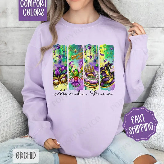 Mardi Gras Comfort Colors Sweatshirt, Fat Tuesday Women's Crewneck, Louisiana Women's Sweater