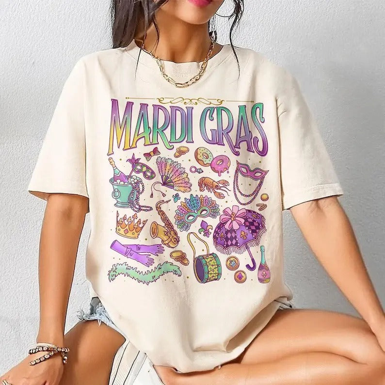Mardi Gras Holiday Comfort Colors Shirt, Let The Good Times Roll T Shirt, Louisiana Festival Tee, Crawfish And Donut, Holiday Gift