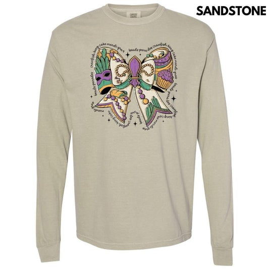 Mardi Gras Theme Bow Long Sleeve Comfort Colors T-Shirt