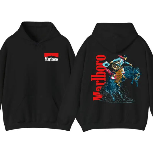 Marlboro Classic Western Rodeo Hoodie Sweatshirt T-Shirt for Men with Bold Cowboy Graphics and Iconic Branding - Aesthetic, Fabric