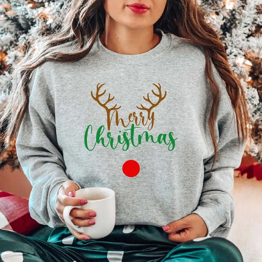 Marry Christmas Sweatshirt, Family Matching Christmas Hoodie, Christmas Deer Lover Sweater, Reindeer Sweatshirt, Winter Holiday Gift Long Sleeve.