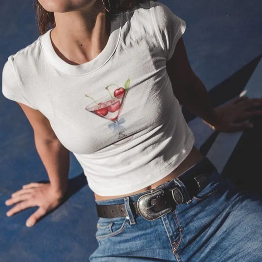 Martini Glass baby tee, Cherry martini shirt, 90s style clothing, y2k baby tee
