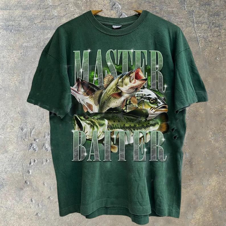 Master Baiter Retro Graphic T-Shirt, Bass Fishing Shirt For Men, Funny Fisher Tee, Husband Shirt, Bass Lovers Gift, Dad Gifts, Fish Lovers