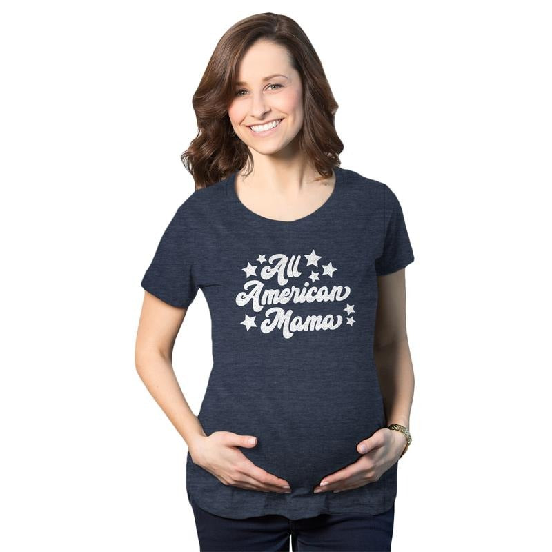 Maternity All American Mama T Shirt Cute 4th Of July Pregnancy Tee Funny Graphic Maternity Tee Cute Pregnancy Tees With Plus Sizes Patriotic Maternity Wear Funny Political Short Sleeve Funny Maternity Navy