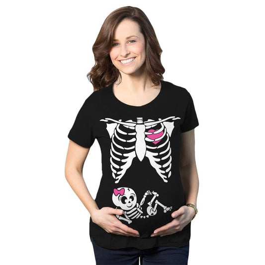 Maternity Baby Girl Skeleton Cute Halloween Pregnancy Bump T Shirt Funny Graphic Maternity Tee Cute Pregnancy Tees With Plus Sizes Halloween Maternity Wear Funny Maternity Shirts Black -