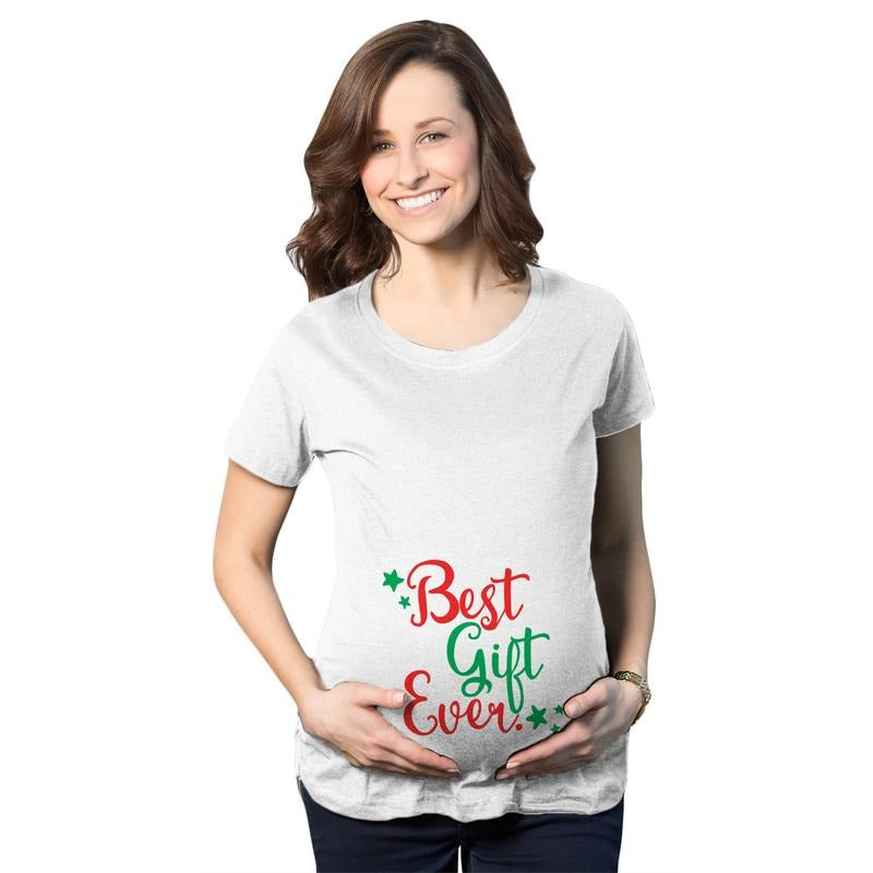 Maternity Best Gift Ever T Shirt Funny Christmas Present Bump New Pregnancy Tee Funny Graphic Maternity Tee Cute Pregnancy Tees With Plus Sizes Christmas Maternity Wear Funny Maternity Shirts White