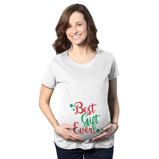 Maternity Best Gift Ever T Shirt Funny Christmas Present Bump New Pregnancy Tee Funny Graphic Maternity Tee Cute Pregnancy Tees With Plus Sizes Christmas Maternity Wear Funny Maternity Shirts White