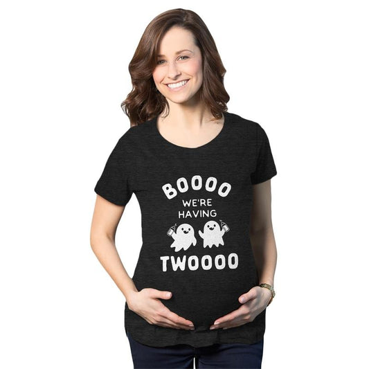 Maternity Boo We're Having Two T Shirt Funny Pregnancy Twins Announcement Halloween Tee Funny Graphic Maternity Tee Cute Pregnancy Tees With Plus Sizes Halloween Maternity Wear Funny Maternity Shirts Black