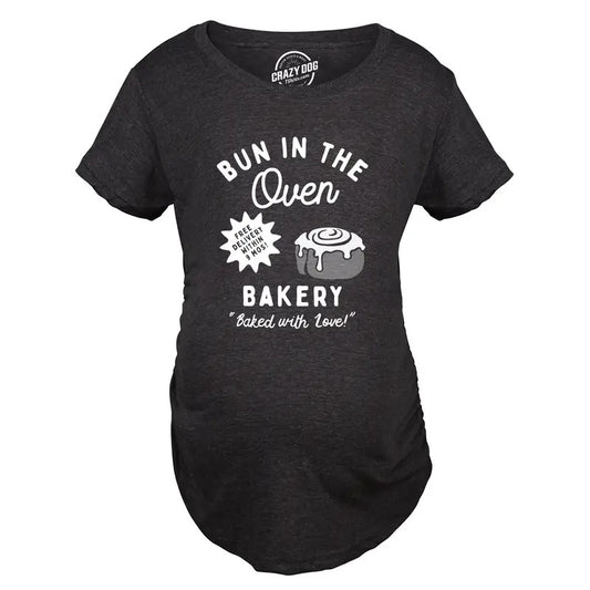 Maternity Bun In The Oven Bakery T Shirt Funny Cute Pregnant Pastry Baking Tee For Ladies Funny Graphic Maternity Tee Cute Pregnancy Tees With Plus Sizes Sarcastic Maternity Wear Funny Food Short Black -