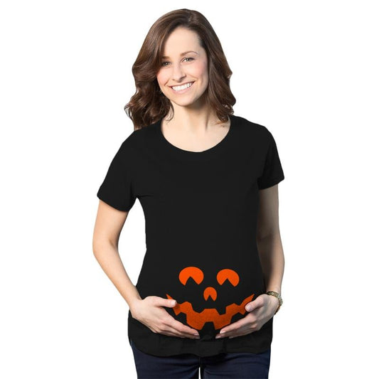 Maternity Cartoon Eyes Pumpkin Face T Shirt Halloween Fall October Pregnancy Tee Funny Graphic Maternity Tee Cute Pregnancy Tees With Plus Sizes Halloween Maternity Wear Funny Maternity Shirts Black