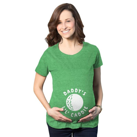Maternity Daddy's Lil' Caddie T Shirt Funny Golf Lover Baby Announcement Graphic Tee Funny Graphic Maternity Tee Cute Pregnancy Tees With Plus Sizes Funny Golf Short Sleeve Funny Maternity Shirts Green