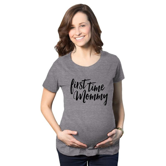 Maternity First Time Mommy Pregnancy T shirt Cute Belly Bump Tee Mother To Be Funny Graphic Maternity Tee Cute Pregnancy Tees With Plus Sizes Mother's Day Maternity Wear Funny Maternity Shirts Dark Grey