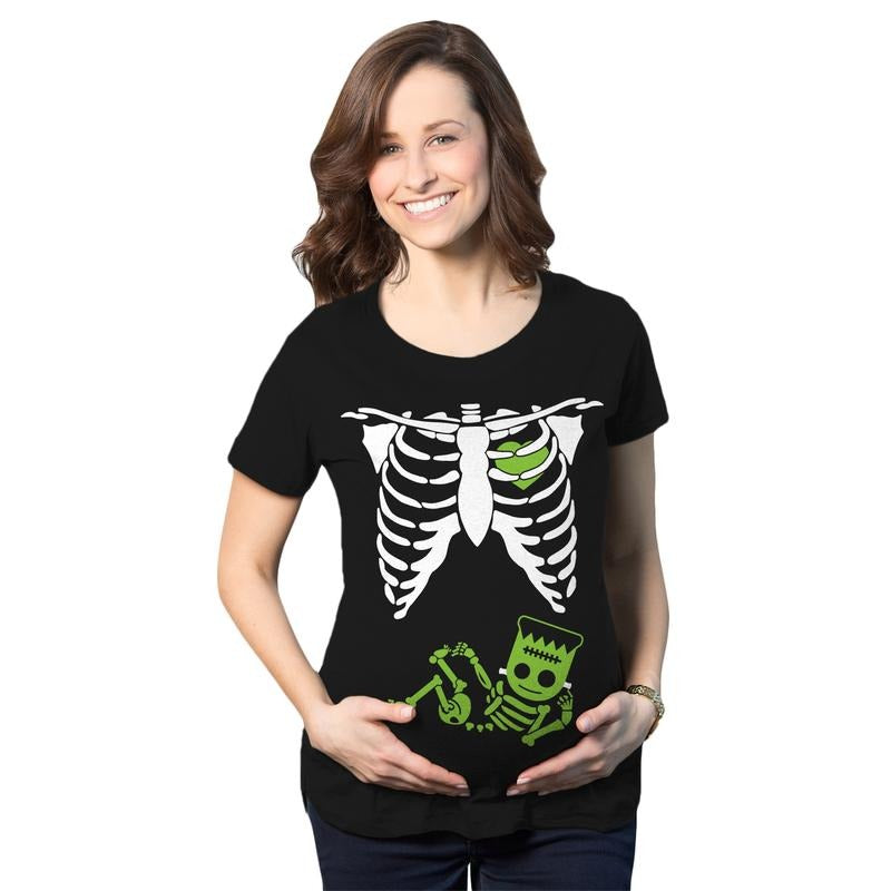 Maternity Frankenstein Baby Bump Fall Film Movie Cute Halloween Pregnancy T Shirt Funny Graphic Maternity Tee Cute Pregnancy Tees With Plus Sizes Halloween Maternity Wear Funny Movie Short Sleeve Black -