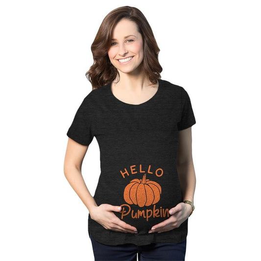 Maternity Hello Pumpkin T Shirt Funny Pregnancy Halloween Fall Autumn Lover Graphic Tee Funny Graphic Maternity Tee Cute Pregnancy Tees Black