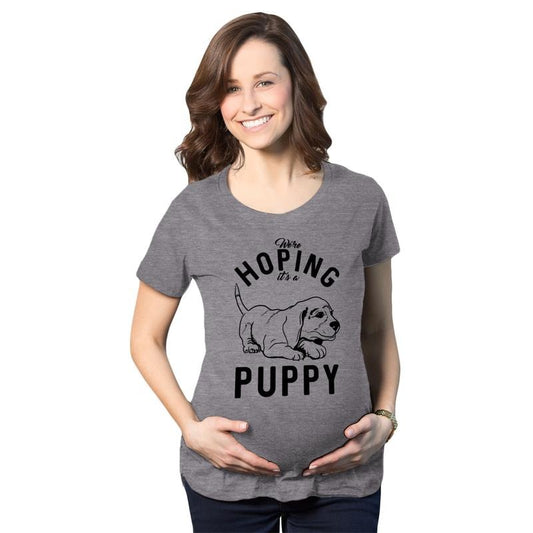 Maternity Hoping Its A Puppy T shirt Funny Sarcastic Pregnancy Announcement Tee Funny Graphic Maternity Tee Cute Pregnancy Tees With Plus Sizes Sarcastic Maternity Wear Funny Dog Short Sleeve Funny Dark Grey