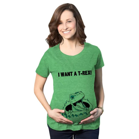 Maternity I Want A T-Rex Funny T Shirt Im Pregnant Dinosaur Pregnancy Tee Funny Graphic Maternity Tee Cute Pregnancy Tees With Plus Sizes Funny Dinosaur Short Sleeve Funny Maternity Shirts Green