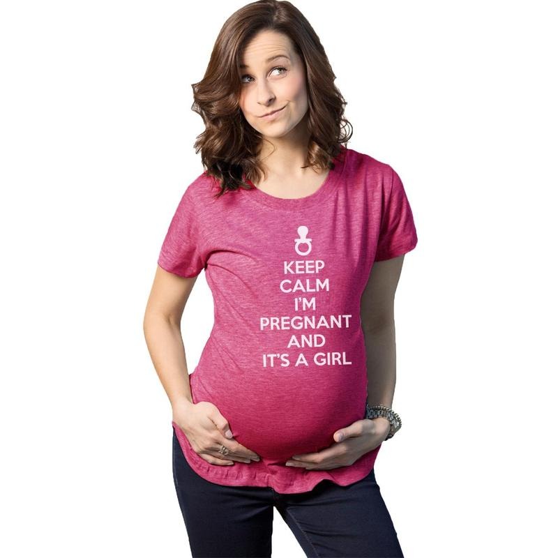 Maternity Keep Calm I'm Pregnant and It's a Girl Funny Pregnancy Tee Funny Graphic Maternity Tee Cute Pregnancy Tees With Plus Sizes Funny Maternity Shirts