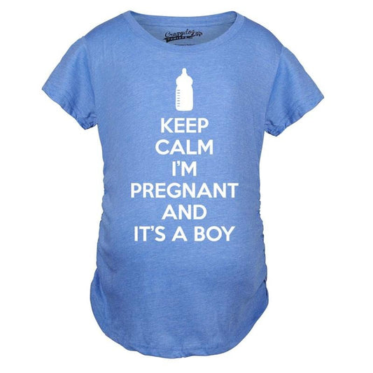 Maternity Keep Calm Im Pregnant and Its a Boy Shirt Funny Pregnancy Announcement Funny Graphic Maternity Tee Cute Pregnancy Tees With Plus Sizes Funny Nerd Short Sleeve Funny Maternity Shirts