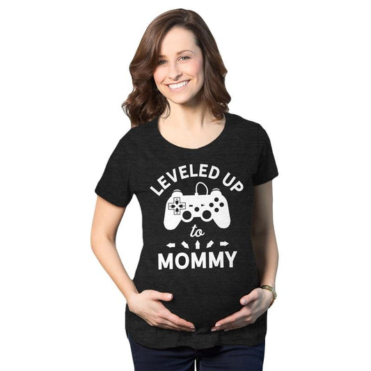 Maternity Leveled Up to Mommy T Shirt Cute Pregnancy Video Game Tee Funny Graphic Maternity Tee Cute Pregnancy Tees With Plus Sizes Nerd Maternity Wear Funny Gamer Short Sleeve Funny Maternity Shirts Black