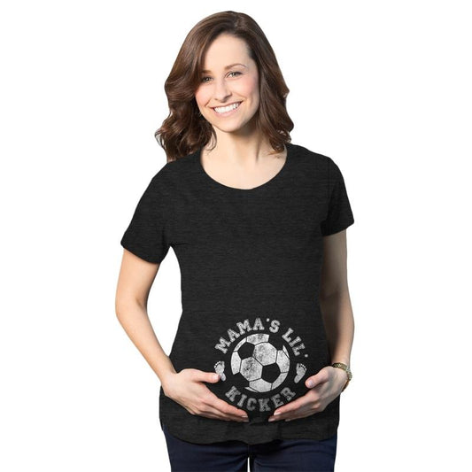 Maternity Mama's Little Kicker T Shirt Cute Soccer Pregnancy Tee Funny Graphic Maternity Tee Cute Pregnancy Tees With Plus Sizes Funny Soccer Short Sleeve Funny Maternity Shirts Black
