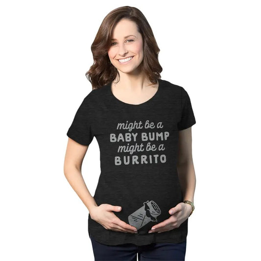 Maternity Might Be A Bump Might Be A Burrito Pregnancy T Shirt Funny Mexican Food Tee Funny Graphic Maternity Tee Cute Pregnancy Tees With Plus Sizes Cinco De Mayo Maternity Wear Funny Food Short Black