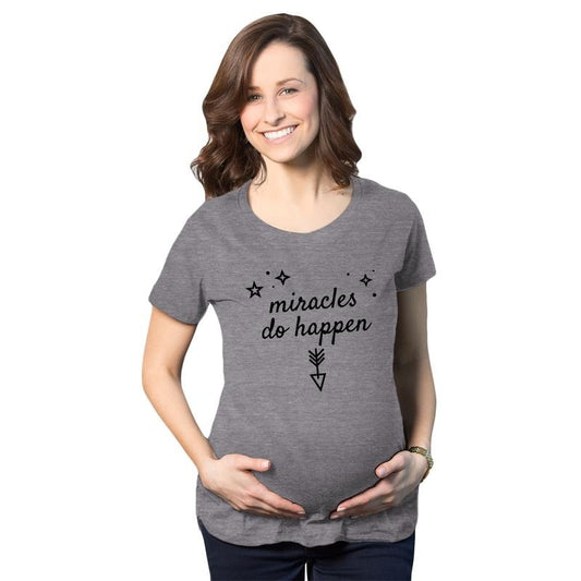 Maternity Miracles Do Happen Pregnancy T Shirt Inspirational Tee for Belly Bump Funny Graphic Maternity Tee Cute Pregnancy Tees With Dark Grey
