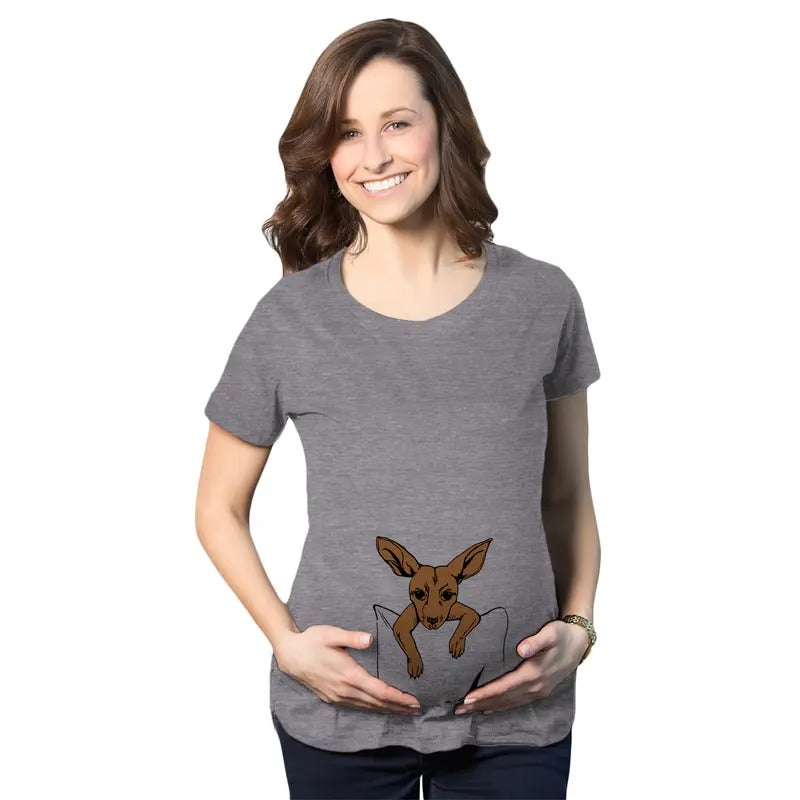 Maternity Peeking Kangaroo T Shirt Cute Pregnancy Tee Funny Graphic Maternity Tee Cute Pregnancy Tees With Plus Sizes Funny Maternity Short Sleeve Funny Maternity Shirts Dark Grey