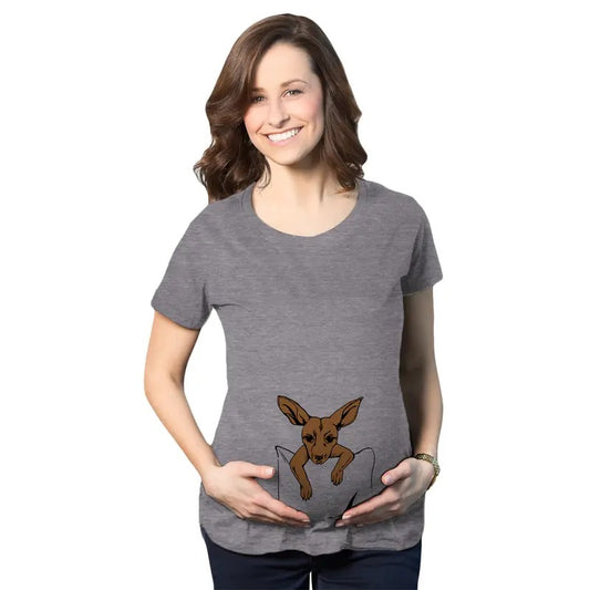 Maternity Peeking Kangaroo T Shirt Cute Pregnancy Tee Funny Graphic Maternity Tee Cute Pregnancy Tees With Plus Sizes Funny Maternity Short Sleeve Funny Maternity Shirts Dark Grey