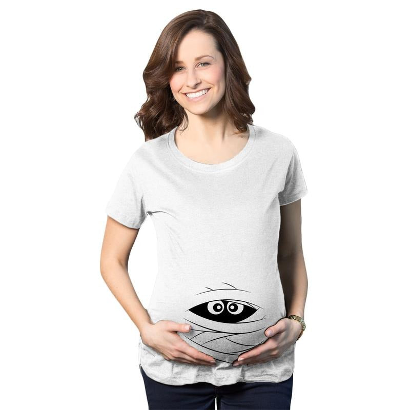 Maternity Peeking Mummy T Shirt Cute Funny Graphic Movie Pregnancy Tee Funny Graphic Maternity Tee Cute Pregnancy Tees With Plus Sizes Halloween Maternity Wear Funny Maternity Short Sleeve Funny White -