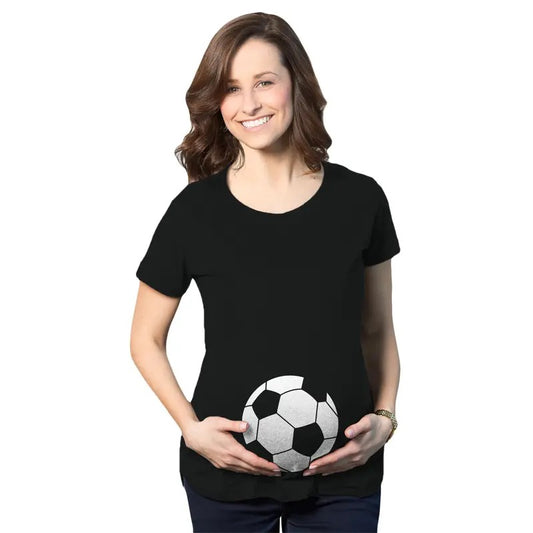 Maternity Soccer Ball Pregnancy T Shirt Cute Soccer Mom Sports Tee for Mom to Be Funny Graphic Maternity Tee Cute Pregnancy Tees With Black