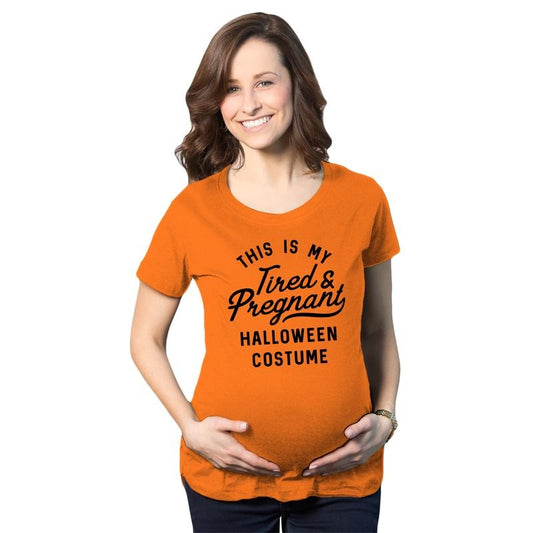Maternity This Is My Tired and Pregnant Halloween Costume T Shirt Funny Graphic Maternity Tee Cute Pregnancy Tees With Plus Sizes Orange