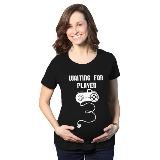 Maternity Waiting For Player Funny Pregnancy Shirt Gamer Tee Funny Graphic Maternity Tee Cute Pregnancy Tees With Plus Sizes Funny Gamer Short Sleeve Funny Maternity Shirts Black