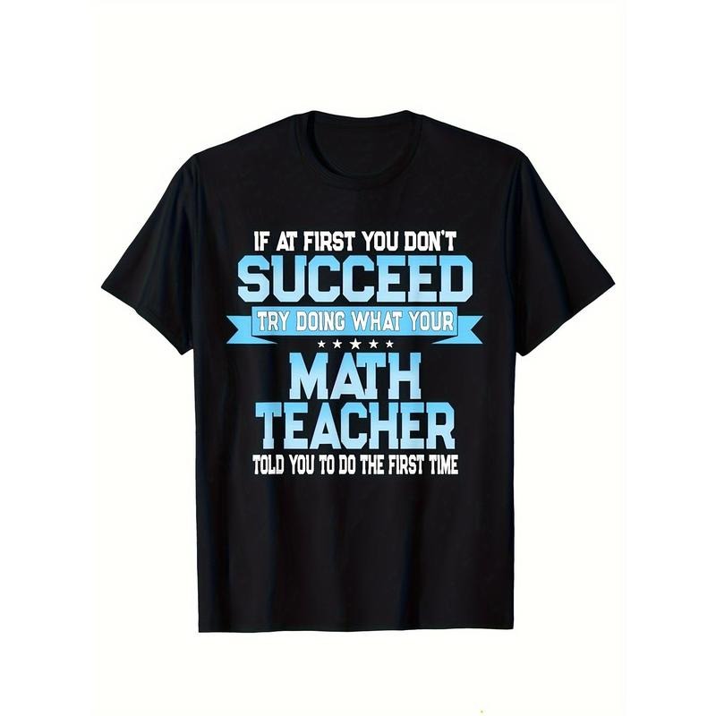 Math Print Men's Cotton Funny T-shirt, Graphic Tee Men's Outdoor Clothes, Men's Halloween Clothing, Casual Short Sleeve Crew Neck T-shirt, Tops For Men, Gift For Teacher