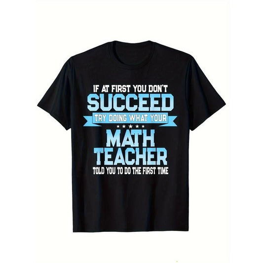 Math Print Men's Cotton Funny T-shirt, Graphic Tee Men's Outdoor Clothes, Men's Halloween Clothing, Casual Short Sleeve Crew Neck T-shirt, Tops For Men, Gift For Teacher