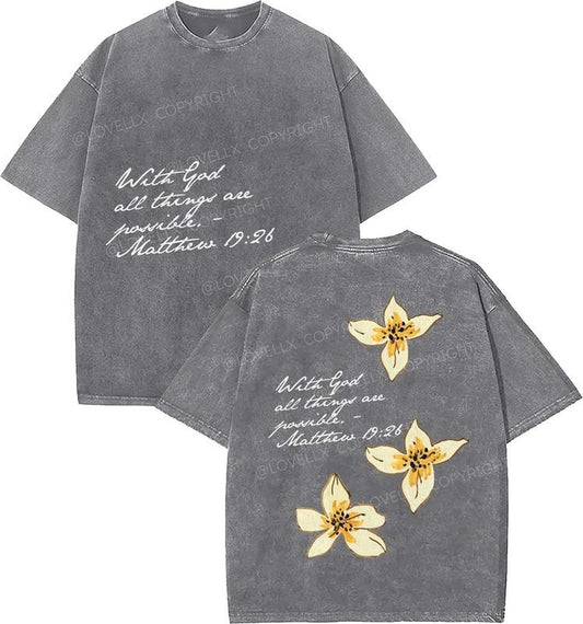 Matthew 19_26 Unisex Washed T-Shirt, Christian t shirts, Vintage 90s Graphic Tee, Gift Top Womenswear Cotton Mineral Color