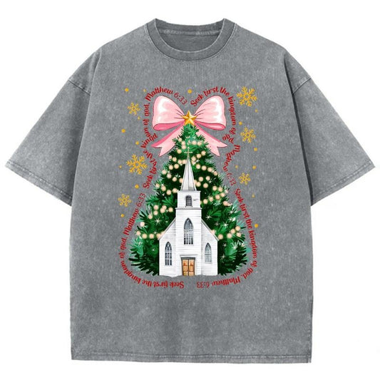 Matthew 6_33 Unisex Washed T-Shirt, Christian Jesus  Tshirts, Vintage 90s Graphic Tee Gift Cotton Top, Mineral color