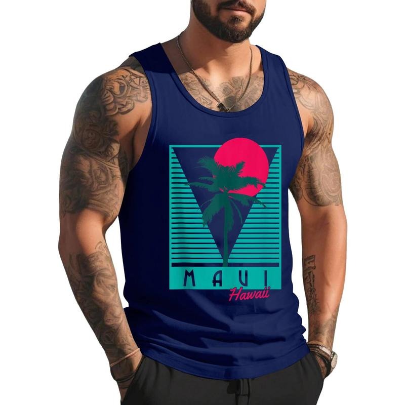 Maui Hawaii Palm Trees Surf Vintage Retro Hawaiian Islands Unisex Tank Top, Cotton, Size S-3XL
