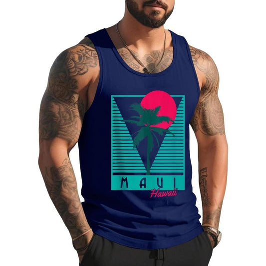 Maui Hawaii Palm Trees Surf Vintage Retro Hawaiian Islands Unisex Tank Top, Cotton, Size S-3XL
