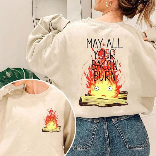 May All Your Bacon Burn Calcifer Shirt, Sweatshirt, Hoodie, Howl's Moving Castle, Howl and Sophie Shirt, Studio Ghibli Shirt, Hayao Miyazaki
