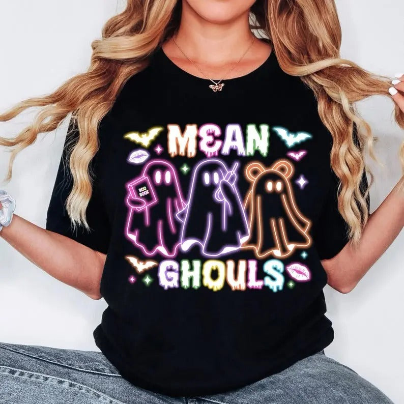 Mean Ghouls Ghost Shirt, Halloween Neon Sweatshirt, Retro Halloween Tee, Spooky Season Shirt, Trendy Halloween Shirt, Girly Ghost , Funny Halloween