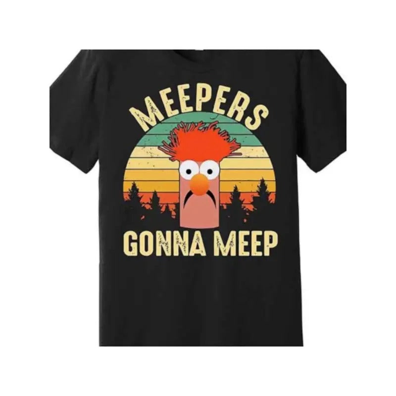 Meepers Gonna Meep" Vintage Muppet Graphic Tee - Soft Cotton, Short Sleeve, Crew Neck for Men - Casual & Stylish Black T-Shirt Made in USA