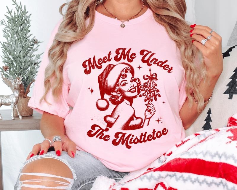 Meet Me Under The Mistletoe Christmas Shirt - Cute Holiday Graphic Tee, Casual Fall Softstyle Unisex T-Shirt - Printed, Cotton