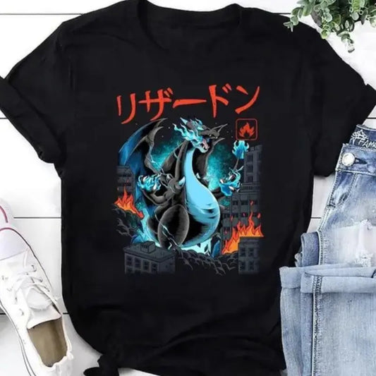 Mega Charizard Pokemon Kaiju T-Shirt Japanese T-Shirt, Pokemon Shirt, Anime Shirt, Halloween Shirt, gift for fan for him for her Top Menswear