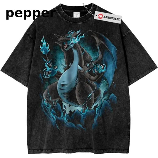 Mega Charizard X TShirt, Pokemon Shirt, PKM Shirt, Anime , Vintage T-Shirt Menswear Top Cotton Tshirt