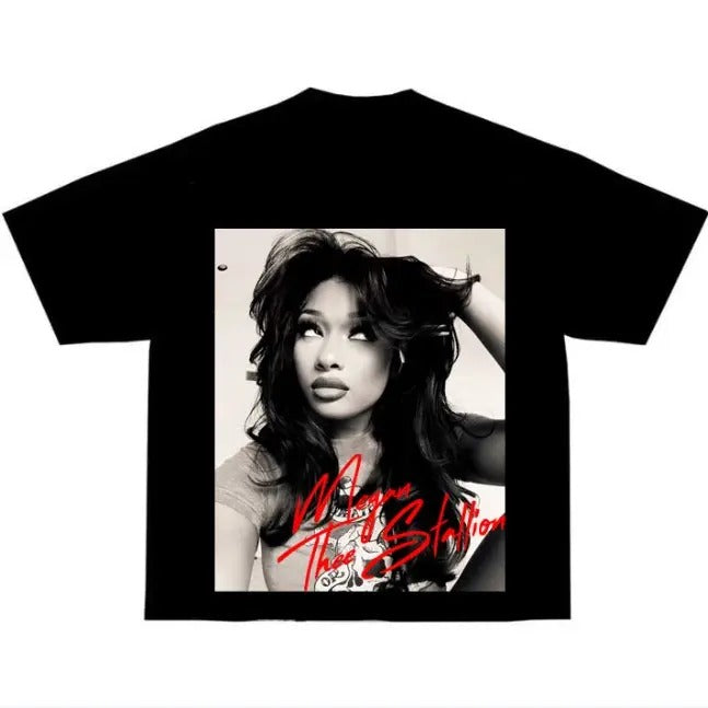 Megan Vintage Black Cotton T-shirt Shirt For Rap Fan