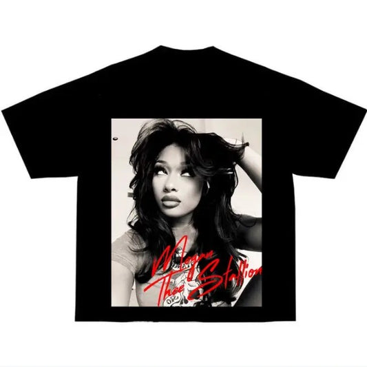 Megan Vintage Black Cotton T-shirt Shirt For Rap Fan