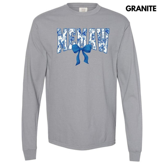 Memaw Blue Florals Long Sleeve Comfort Colors T-Shirt 'NLB'