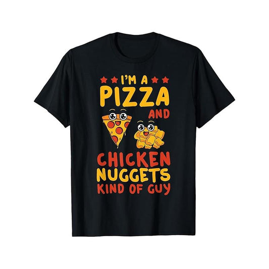 Men'S Casual Cotton T-Shirt with Chicken Nugget & Pizza Print, Round Neck, Regular Fit, Stretch Knit Fabric, All-Season Comfort for Adult Fans of Fast Food made in usa