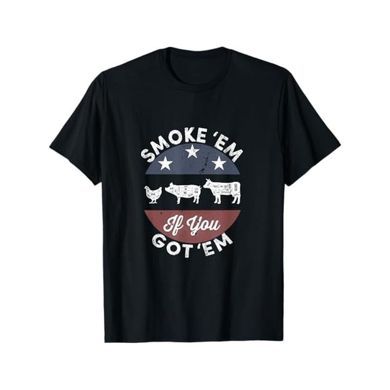 Men'S Casual Cotton T-Shirt, "Smoke 'Em If You Got 'Em" Vintage BBQ Print, Short Sleeve, Round Neck, Regular Fit, Unisex,  made in usa